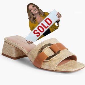 New.! Nordstrom Birdies Slide Sandal Natural Raffia Size 8 Faux Gold Buckle